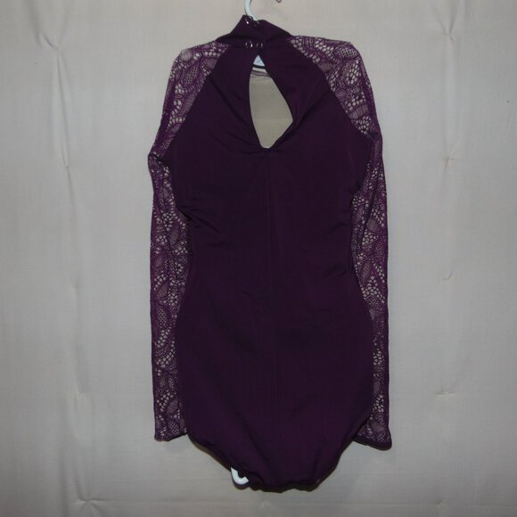Balera Maroon Lace Long Sleeve Leotard SA - Picture 3 of 7